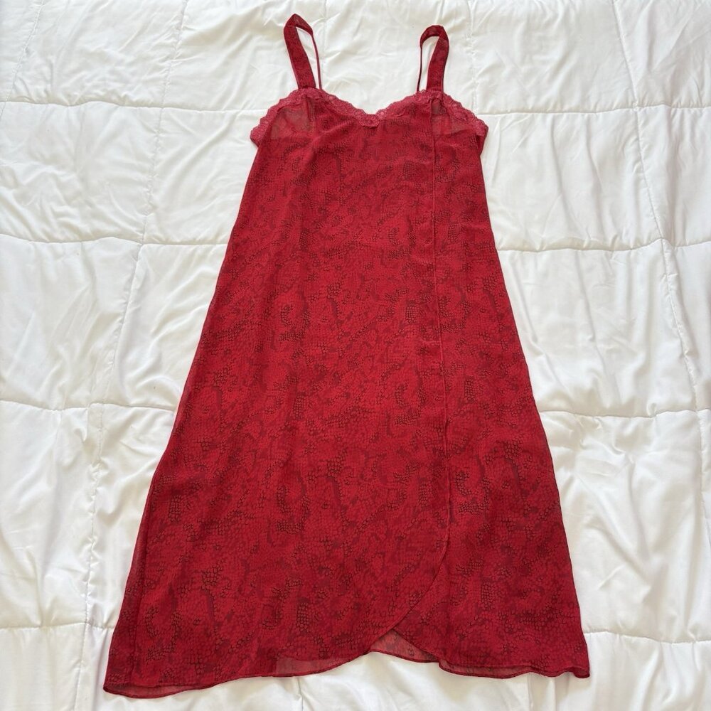 Vintage 90s Y2K Slip Dress Womens Red Snake Print Dainty Romantic Vampire Grunge